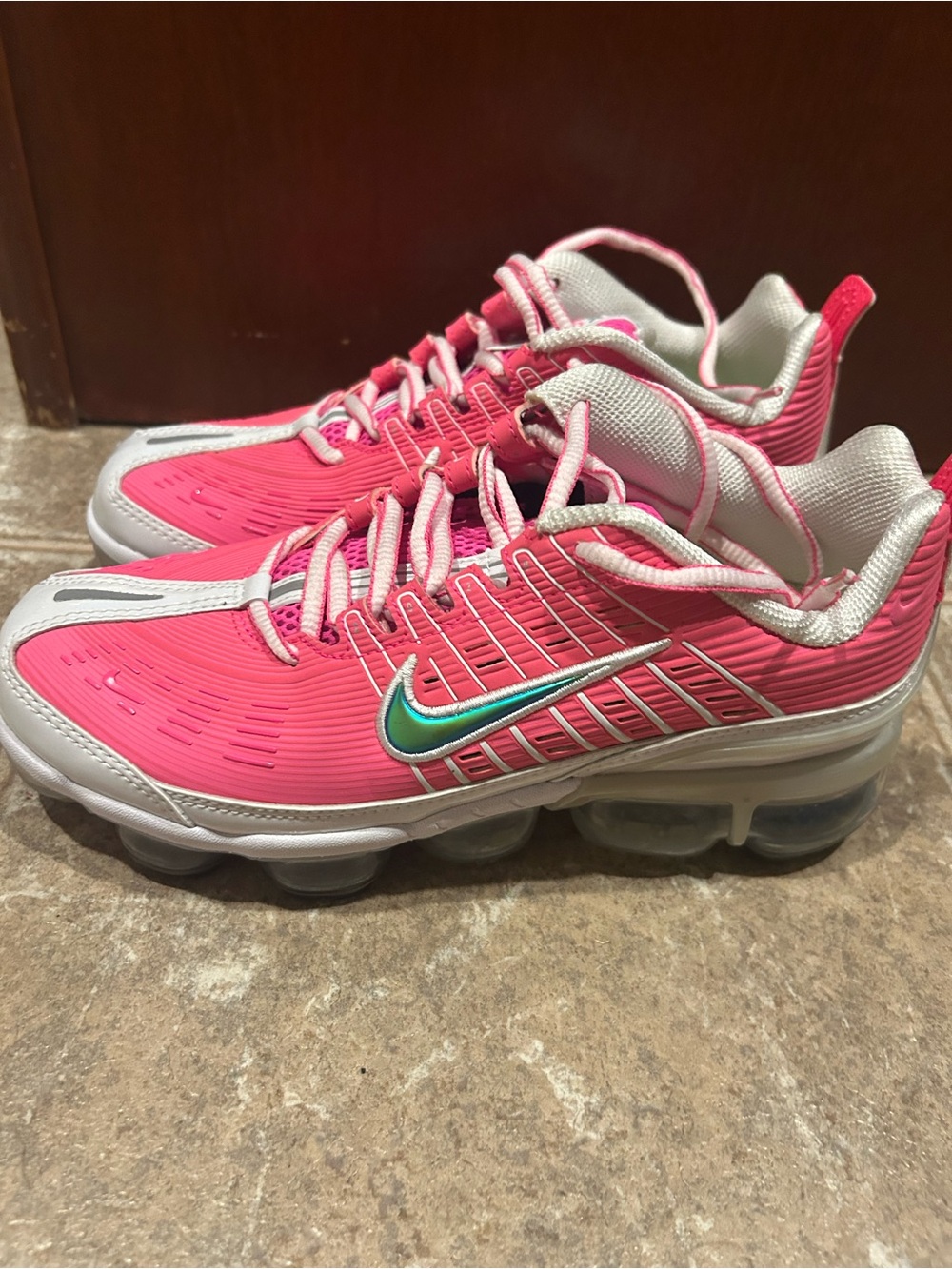 Nike Women's VaporMax 360 Sneaker - Bright Pink with Teal Swoosh
